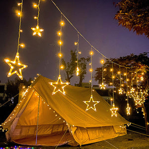 LED solar star lights, string of stars and moon curtains, outdoor camping lights, atmosphere lights, colorful lights, decorative arrangements, small string lights